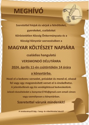 Magyar Költészet Napja Kőröstetétlen plakát