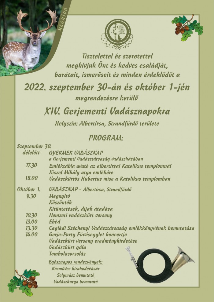XI. Gerjementi Vadásznap Albertirsa plakát