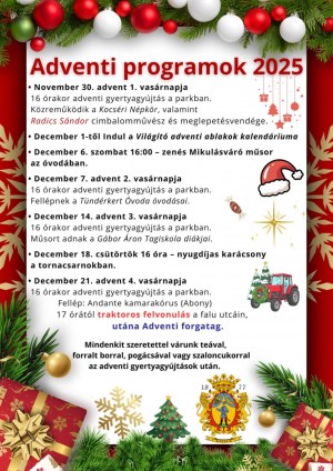 Adventi programok 2025 Kocsér plakát
