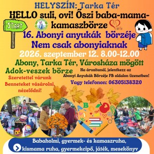 Őszi baba-mama-kamaszbörze Abonyban! Abony plakát