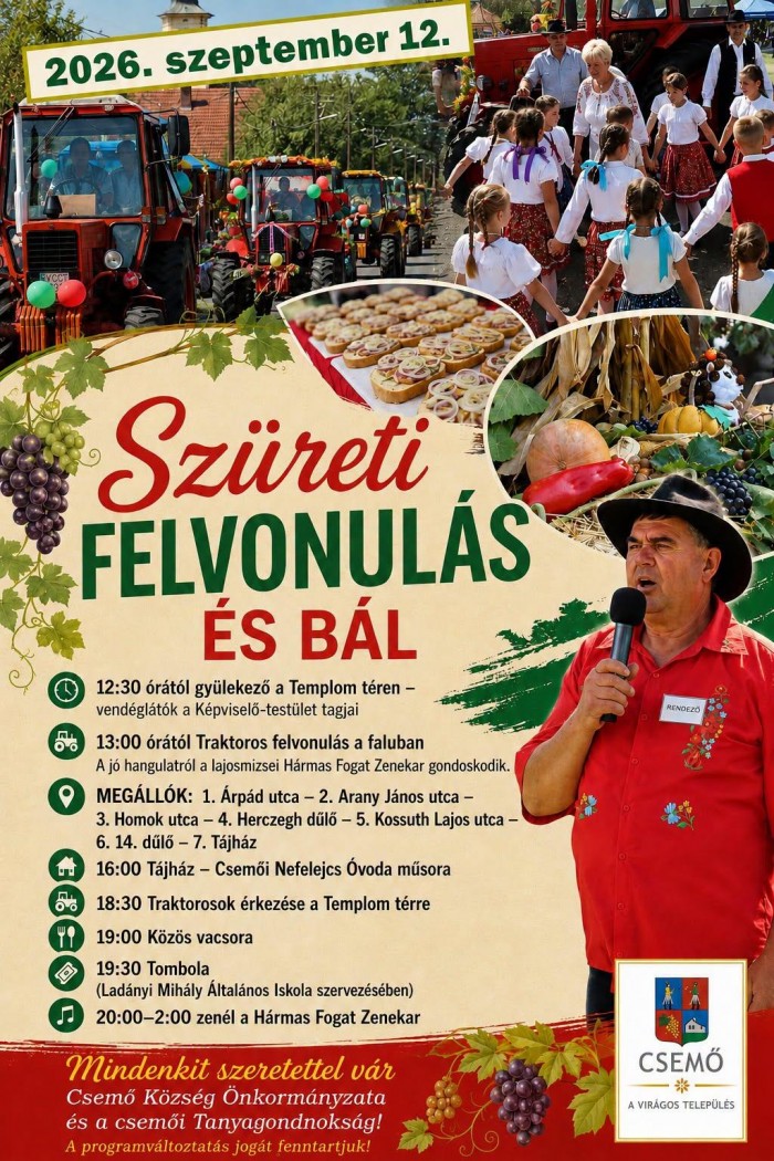 Szüreti felvonulás és bál Csemőben!